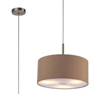 DK0444  Baymont 40cm 3 Light Pendant Satin Nickel, Antique Gold/Ruby, Frosted Diffuser